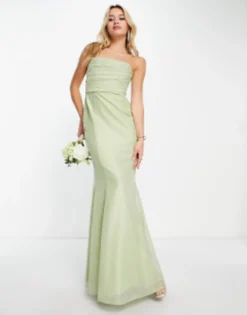 ASOS DESIGN Bridesmaid Drape Detail Maxi Dress With Corset In Sage