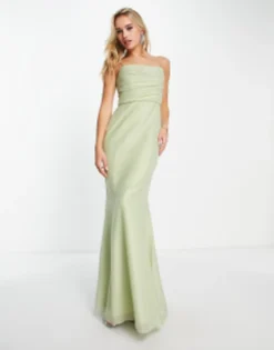 ASOS DESIGN Bridesmaid Drape Detail Maxi Dress With Corset In Sage -RIVER ISLAND || PULL & BEAR || ONLY Sales Store 202599641 4