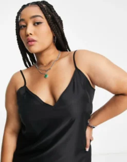 ASOS DESIGN Curve V Neck Mini Slip Dress In Black -RIVER ISLAND || PULL & BEAR || ONLY Sales Store 202600573 3