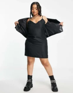 ASOS DESIGN Curve V Neck Mini Slip Dress In Black -RIVER ISLAND || PULL & BEAR || ONLY Sales Store 202600573 4