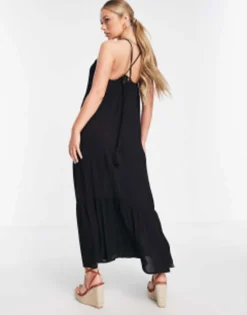 ASOS DESIGN Drop Hem Crinkle Beach Maxi Dress In Black -RIVER ISLAND || PULL & BEAR || ONLY Sales Store 202658266 3