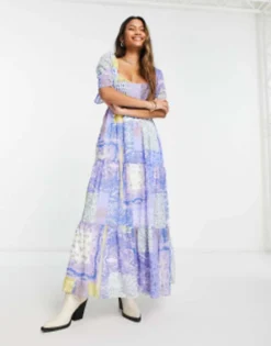 ASOS DESIGN Scoop Neck Maxi Dress With Raw Edge In Mixed Scarf Print -RIVER ISLAND || PULL & BEAR || ONLY Sales Store 202681639 4