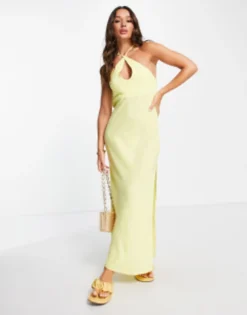 ASOS DESIGN Wrap Neck Maxi Dress With Thigh Split In Mandarin
