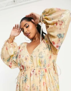 ASOS DESIGN Curve Button Detail Smock Maxi Dress In Printed Floral Metallic Jacquard -RIVER ISLAND || PULL & BEAR || ONLY Sales Store 202716033 3