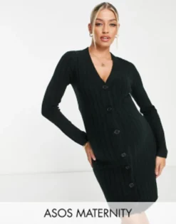 ASOS Maternity ASOS DESIGN Maternity Knitted Mini Dress With Button Through Detail In Black