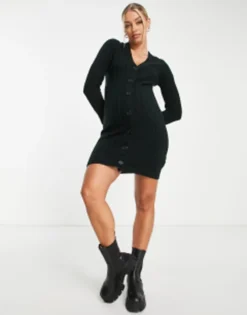 ASOS Maternity ASOS DESIGN Maternity Knitted Mini Dress With Button Through Detail In Black -RIVER ISLAND || PULL & BEAR || ONLY Sales Store 202722133 4