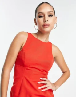ASOS DESIGN Racer Neck Structured Mini Dress With Seam Detail In Red -RIVER ISLAND || PULL & BEAR || ONLY Sales Store 202735421 3