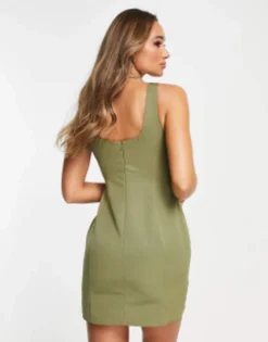 ASOS DESIGN Racer Neck Structured Mini Dress With Seam Detail In Khaki -RIVER ISLAND || PULL & BEAR || ONLY Sales Store 202735810 3