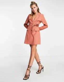Saint Genies Open Back Blazer Dress In Rust