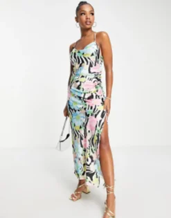 Miss Selfridge Satin Cowl Ruched Maxi Slip Dress In Zebra Print -RIVER ISLAND || PULL & BEAR || ONLY Sales Store 202803746 4