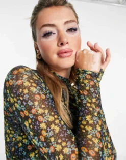 Glamorous Ruched Front Mini Bodycon Dress In Ditsy Mesh -RIVER ISLAND || PULL & BEAR || ONLY Sales Store 202850535 3