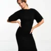 Closet London Ribbed Pencil Midi Dress In Black