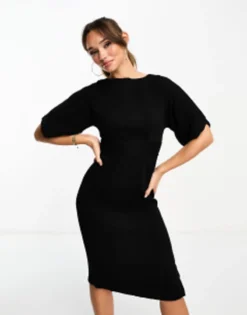 Closet London Ribbed Pencil Midi Dress In Black