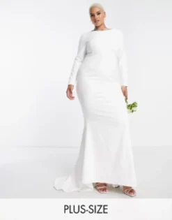 True Violet Plus Bridal Long Sleeve Maxi Dress In Ivory