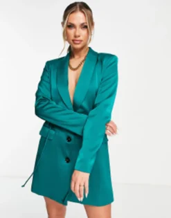 Aria Cove Satin Blazer Dress With Elasticated Waist In Green -RIVER ISLAND || PULL & BEAR || ONLY Sales Store 202886798 3
