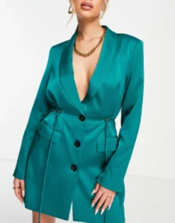 Aria Cove Satin Blazer Dress With Elasticated Waist In Green -RIVER ISLAND || PULL & BEAR || ONLY Sales Store 202886798 4
