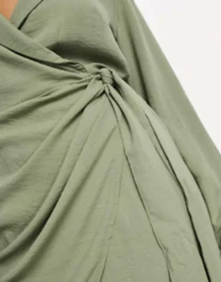 ASOS DESIGN Collared Wrap Mini Dress In Khaki -RIVER ISLAND || PULL & BEAR || ONLY Sales Store 202896109 3