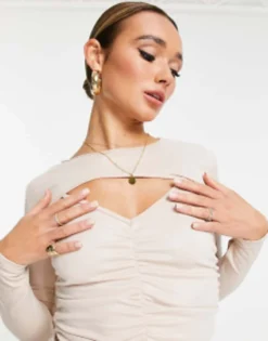 Extro & Vert Ruched Mini Long Sleeve Dress In Ecru -RIVER ISLAND || PULL & BEAR || ONLY Sales Store 202900455 3