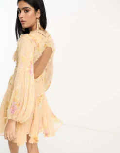 ASOS DESIGN Ruffle Detail Mini Dress With Chain Detail In Floral Metallic Jacquard Print -RIVER ISLAND || PULL & BEAR || ONLY Sales Store 202900617 4