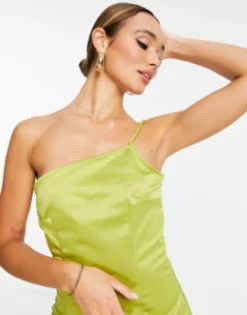 Extro & Vert One Shoulder Maxi Dress With Split In Olive Satin -RIVER ISLAND || PULL & BEAR || ONLY Sales Store 202901136 3