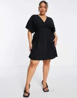 Flounce London Plus Satin Kimono Sleeve Mini Dress In Black -RIVER ISLAND || PULL & BEAR || ONLY Sales Store 202922193 3