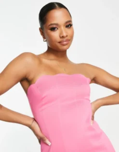 ASOS DESIGN Petite Scallop Panelled Bandeau Midi Dress In Hot Pink -RIVER ISLAND || PULL & BEAR || ONLY Sales Store 202931489 3