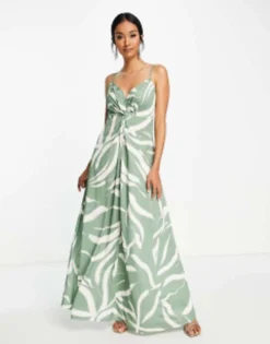ASOS DESIGN Cami Twist Front Maxi Dress In Green Smudge Print - MULTI