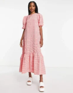 ASOS DESIGN Tall Volume Maxi Smock Dress In Red Mixed Gingham -RIVER ISLAND || PULL & BEAR || ONLY Sales Store 202935314 3