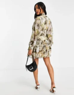 ASOS DESIGN Long Sleeve Pussy Bow Mini Dress With Rara Skirt In Mixed Print -RIVER ISLAND || PULL & BEAR || ONLY Sales Store 202958412 4