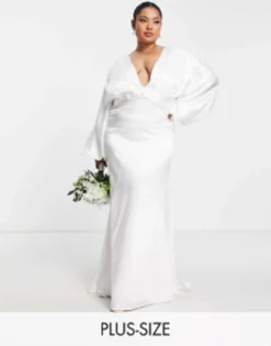 Yaura Plus Bridal Kimono Sleeve Maxi Dress In Ivory