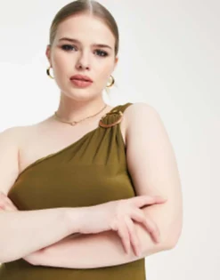 River Island Plus Asymmetric Trim Maxi Dress In Khaki -RIVER ISLAND || PULL & BEAR || ONLY Sales Store 202987875 3