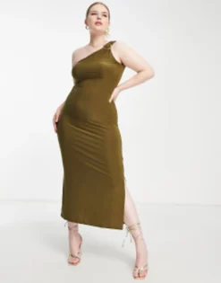 River Island Plus Asymmetric Trim Maxi Dress In Khaki -RIVER ISLAND || PULL & BEAR || ONLY Sales Store 202987875 4