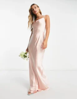 Pretty Lavish Bridesmaid Keisha Cowl Neck Satin Maxi Dress In Soft Olive -RIVER ISLAND || PULL & BEAR || ONLY Sales Store 203015559 1 blush