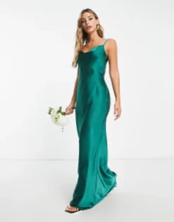 Pretty Lavish Bridesmaid Keisha Cowl Neck Satin Maxi Dress In Soft Olive -RIVER ISLAND || PULL & BEAR || ONLY Sales Store 203015575 1 emeraldgreen