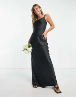 Pretty Lavish Bridesmaid Keisha Cowl Neck Satin Maxi Dress In Soft Olive -RIVER ISLAND || PULL & BEAR || ONLY Sales Store 203015599 1 black