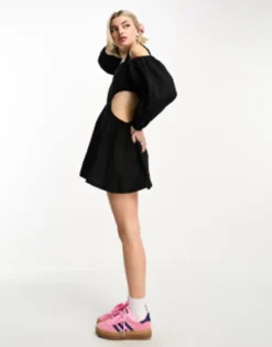 COLLUSION Cotton Cut Out Side Mini Dress In Black -RIVER ISLAND || PULL & BEAR || ONLY Sales Store 203021380 3