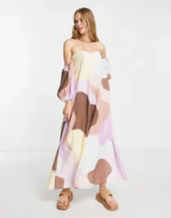 ASOS DESIGN Crinkle Trapeze Maxi Dress With Sleeve In Slate Grey -RIVER ISLAND || PULL & BEAR || ONLY Sales Store 203027364 1 abstractprint