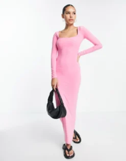 ASOS DESIGN Square Neck Slinky Maxi Dress In Pink