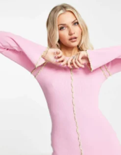 Daisy Street Long Sleeve Mini Bodycon Dress In Pink Rib With Contrast Overlocking -RIVER ISLAND || PULL & BEAR || ONLY Sales Store 203056335 4