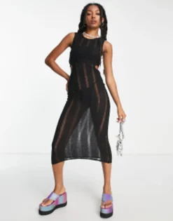 COLLUSION Knit Cut Out Vest Midi Dress In Black -RIVER ISLAND || PULL & BEAR || ONLY Sales Store 203062949 3