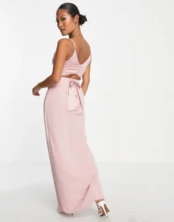 TFNC Petite Bridesmaid Cowl Neck Button Back Bridesmaid Dress In Muted Blush -RIVER ISLAND || PULL & BEAR || ONLY Sales Store 203080380 4