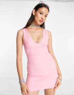 Missyempire Linen Mini Dress With Underwire Detailing In Pink