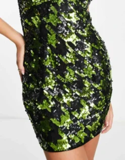 Miss Selfridge Premium Festival Sequin Dogtooth Mini Dress In Black And Green -RIVER ISLAND || PULL & BEAR || ONLY Sales Store 203091301 3