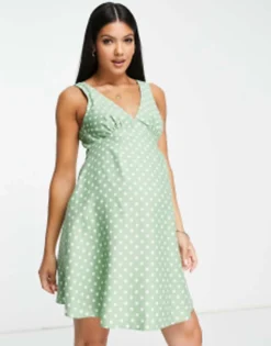 ASOS Maternity ASOS DESIGN Maternity Linen V Neck Mini Slip Dress In Sage Spot -RIVER ISLAND || PULL & BEAR || ONLY Sales Store 203121479 4