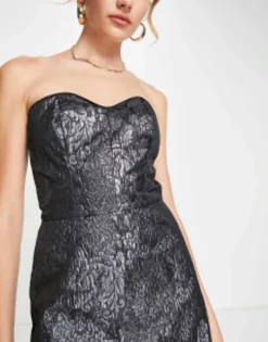 French Connection Bandeau Mini Dress In Silver Jacquard -RIVER ISLAND || PULL & BEAR || ONLY Sales Store 203125657 4
