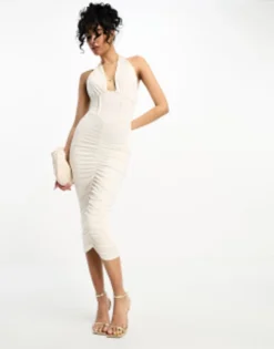 ASOS DESIGN Halter Corset Ruched Midi Dress In Black -RIVER ISLAND || PULL & BEAR || ONLY Sales Store 203128533 1 stone