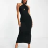 ASOS DESIGN Halter Corset Ruched Midi Dress In Black