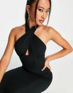 ASOS DESIGN Halter Corset Ruched Midi Dress In Black -RIVER ISLAND || PULL & BEAR || ONLY Sales Store 203128572 3