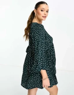 ASOS Maternity ASOS DESIGN Maternity Batwing Sleeve Smock Mini Dress In Bottle Green Spot -RIVER ISLAND || PULL & BEAR || ONLY Sales Store 203146816 3