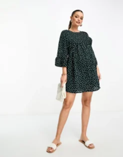 ASOS Maternity ASOS DESIGN Maternity Batwing Sleeve Smock Mini Dress In Bottle Green Spot -RIVER ISLAND || PULL & BEAR || ONLY Sales Store 203146816 4